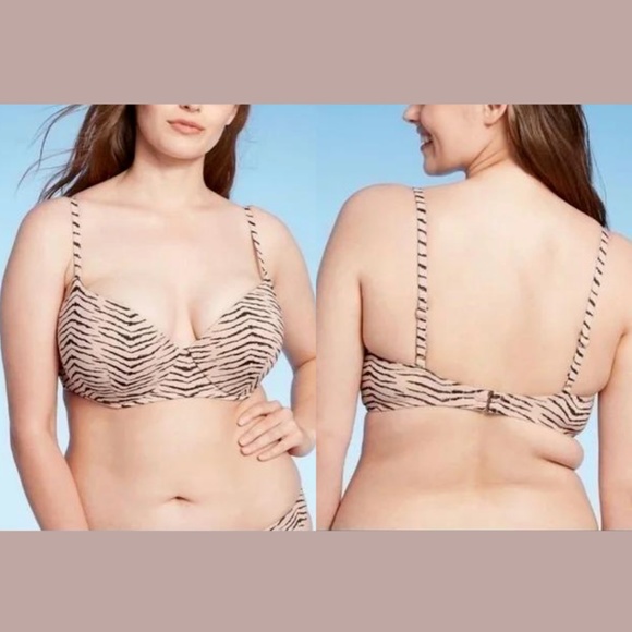 NWT Shade & Shore [ 34DD ] Light Lift‎ Bralette Bikini Top Tan Animal Lurex - Picture 2 of 12